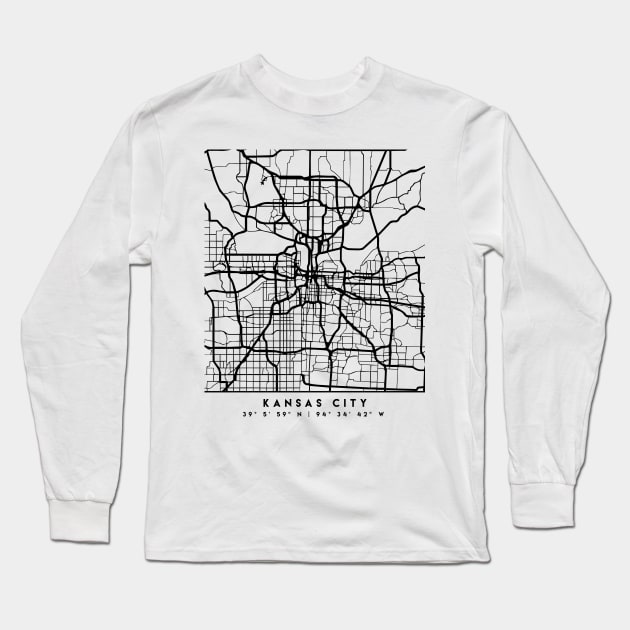 KANSAS CITY MISSOURI BLACK CITY STREET MAP ART Long Sleeve T-Shirt by deificusArt